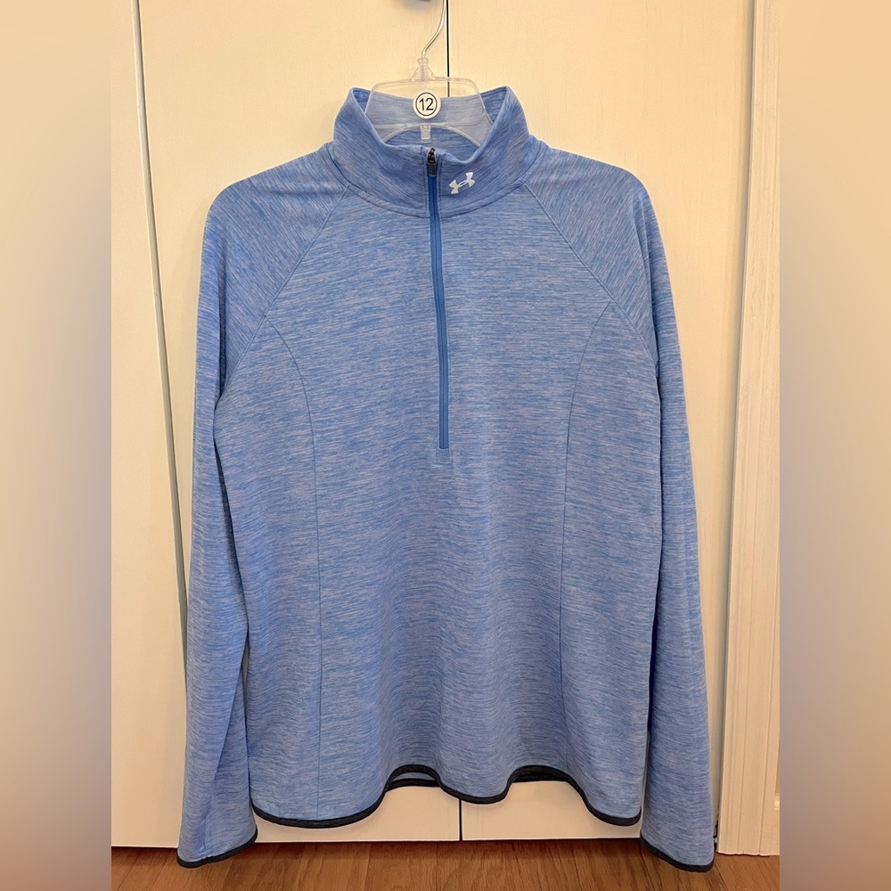 Under Armour. Heather Light Blue Quarter Zip Long-Sleeve Top. Size large.
